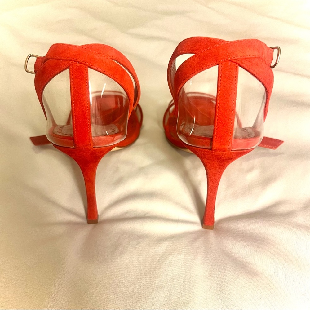New! Manolo Blahnik Red Strappy Suede Heels - Size 37.5 - Picture 4 of 10
